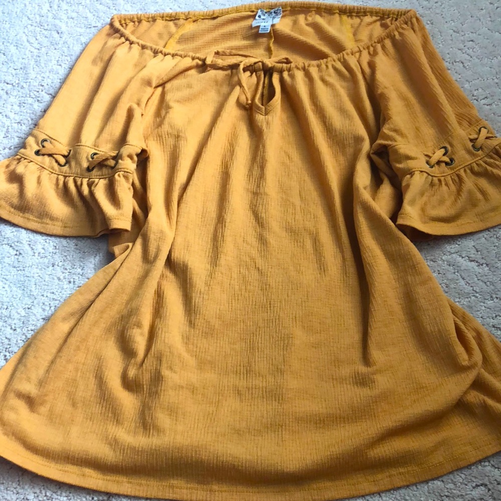 Round Neck Tie-Up Blouse Mustard Yellow